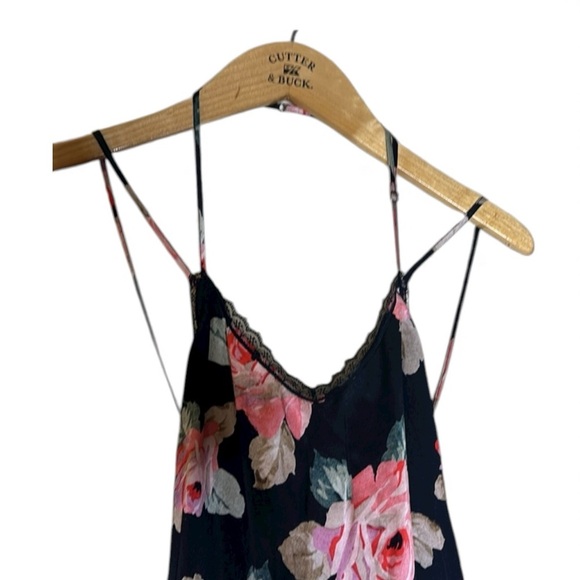 R13 Lace Slip Dress Silk Size Medium Black With Pink Floral Pattern Mid Length - Picture 9 of 11
